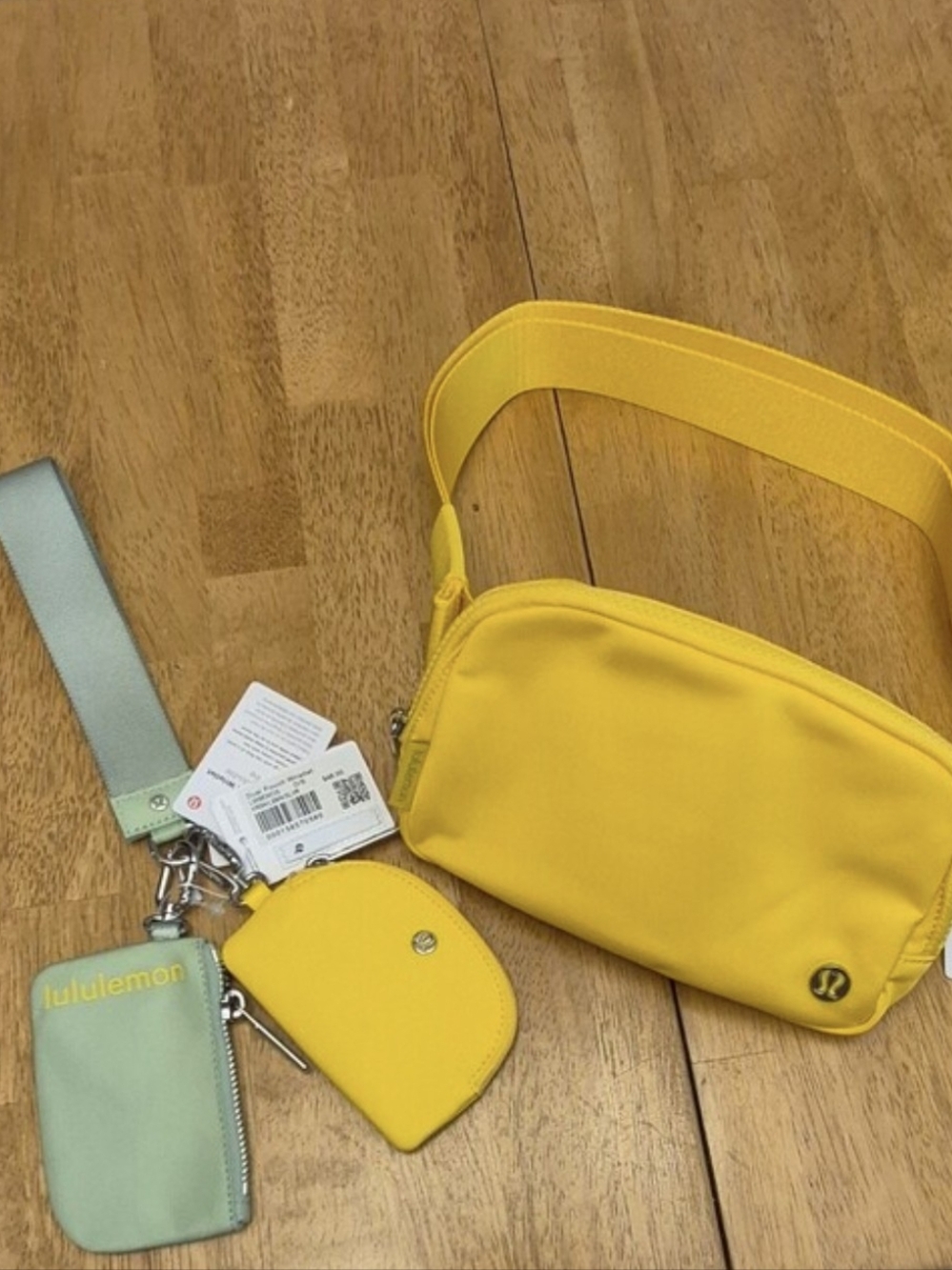 Lululemon Everywhere Belt Bag Lemon Lush & Coordinating Dual Pouch Wristlet SET